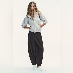 ZARA BROWN PINSTRIPE PLEATED BALLOON PANTS